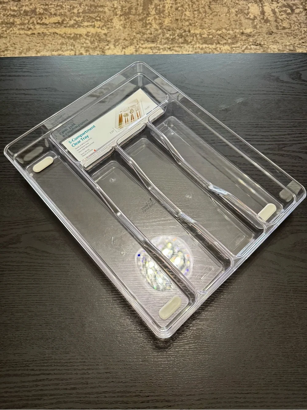 2Pcs Acrylic Clear 4-5 Compartment Utensil Cosmetic Gadget Tray Drawer Organizer